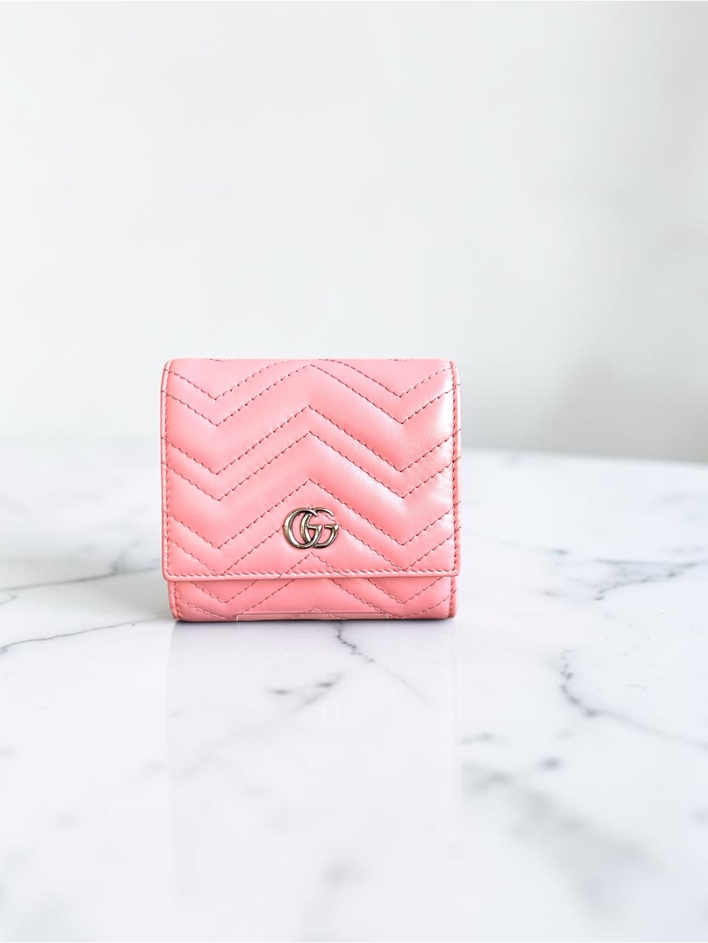 Gucci GG Marmont Pink MatelassΓ© Leather Card Case Wallet